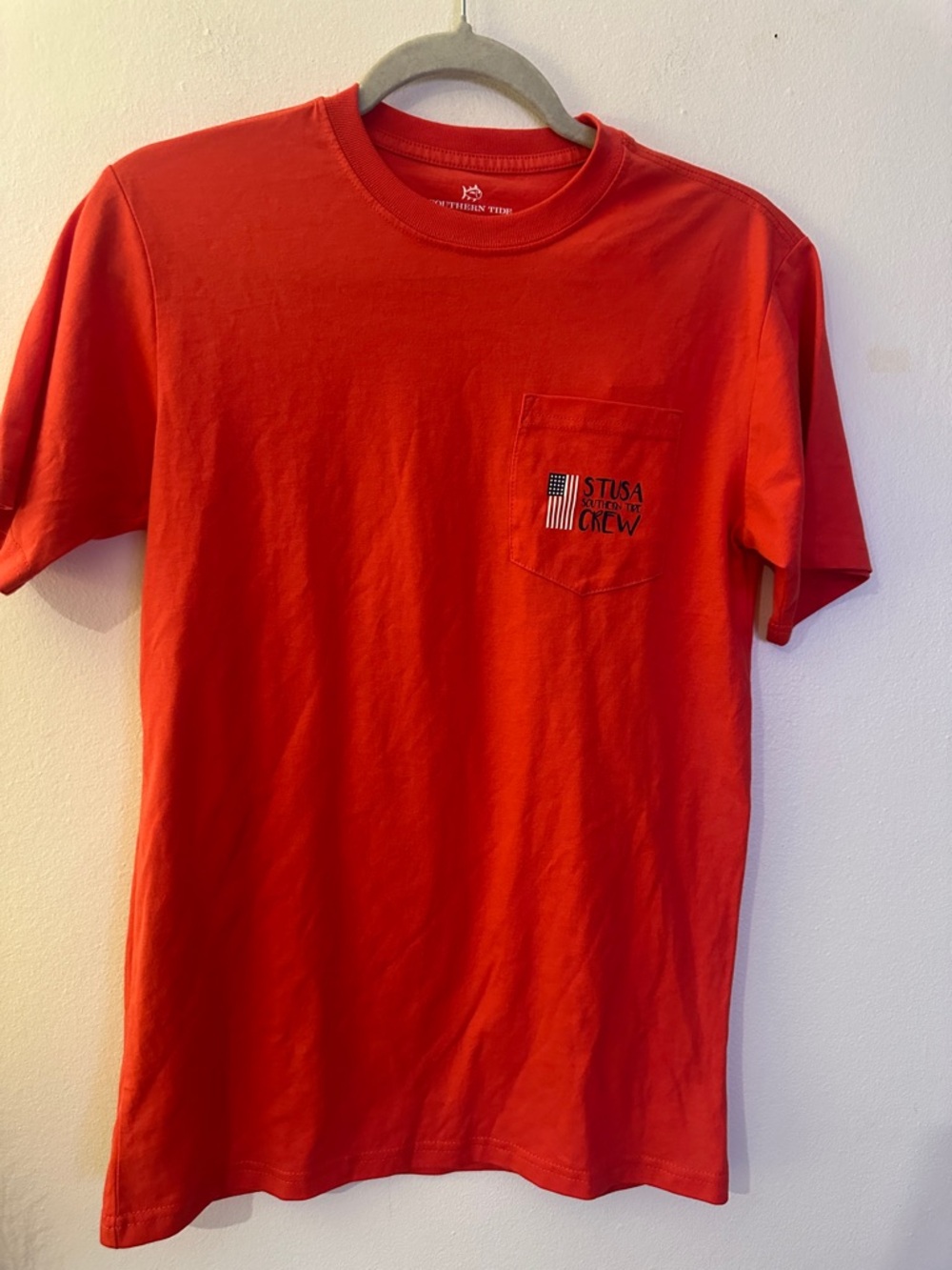 Southern Tide Red Short Sleeve Pocket Tee with STUSA Crew Flag
